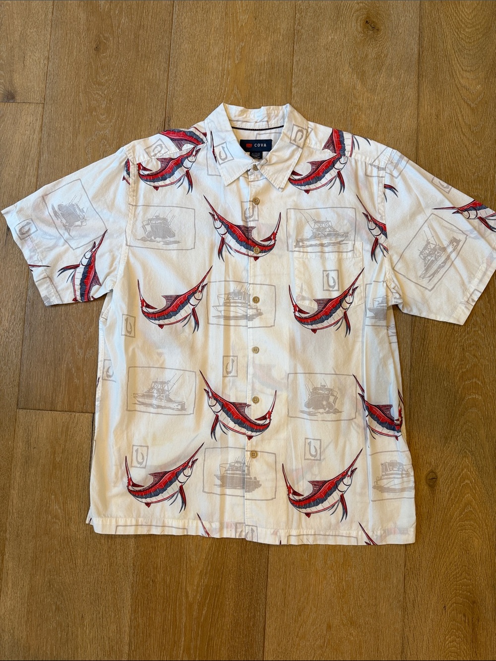 COVA Men’s casual button-down with marlin print